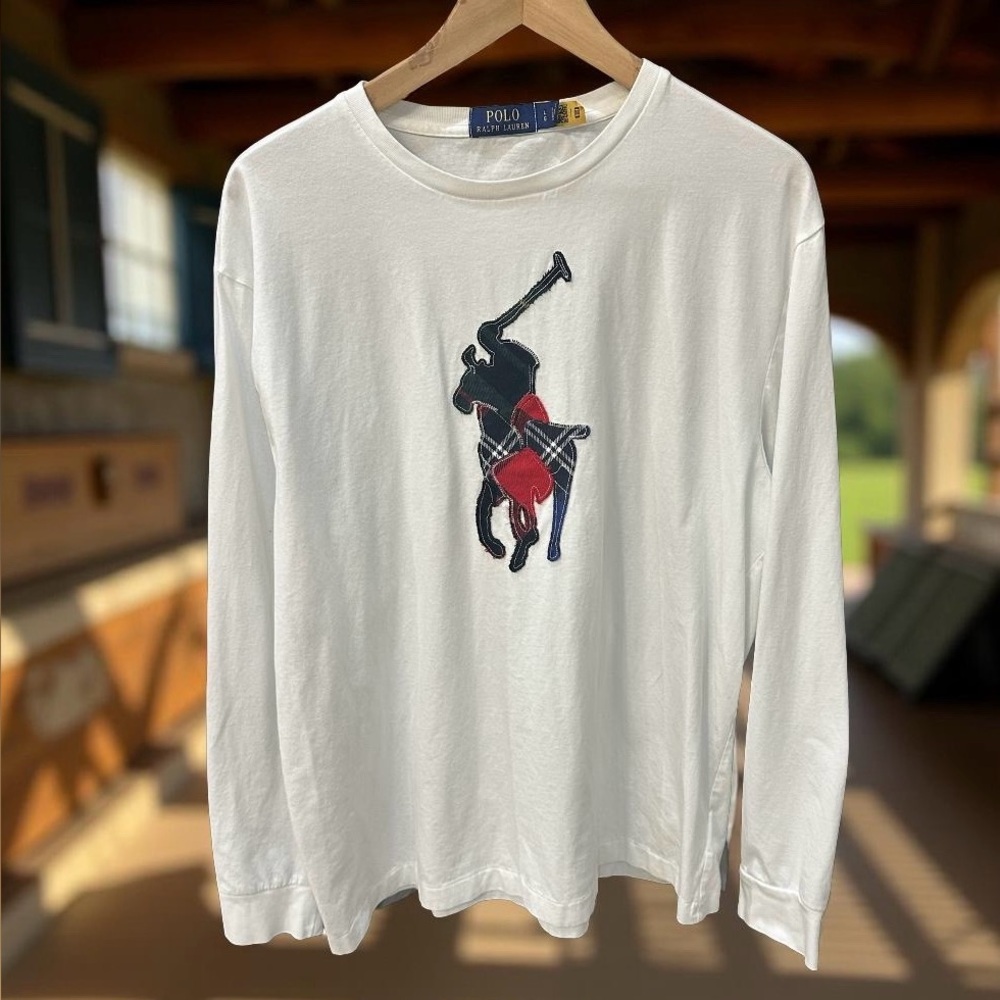 Polo Ralph Lauren Men’s Classic Fit Plaid Patchwork Pony T-Shirt White Sz L - Picture 2 of 6